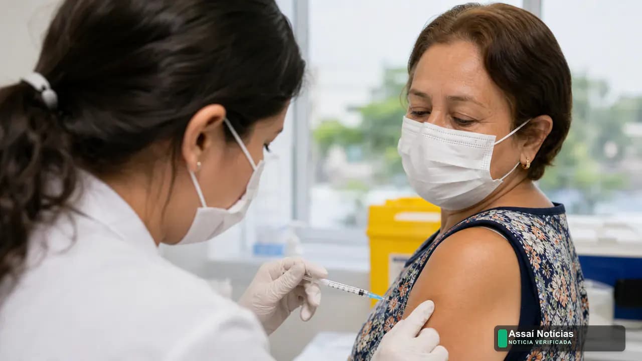 Pessoa recebendo vacina em unidade de saúde durante campanha contra a dengue em Assaí