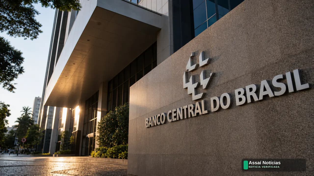 Fachada do Banco Central com destaque para relógio de contagem regressiva para anúncio da taxa Selic
