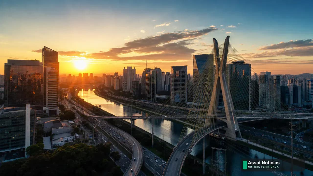 Representação da economia brasileira com gráfico financeiro e referência ao interesse estrangeiro