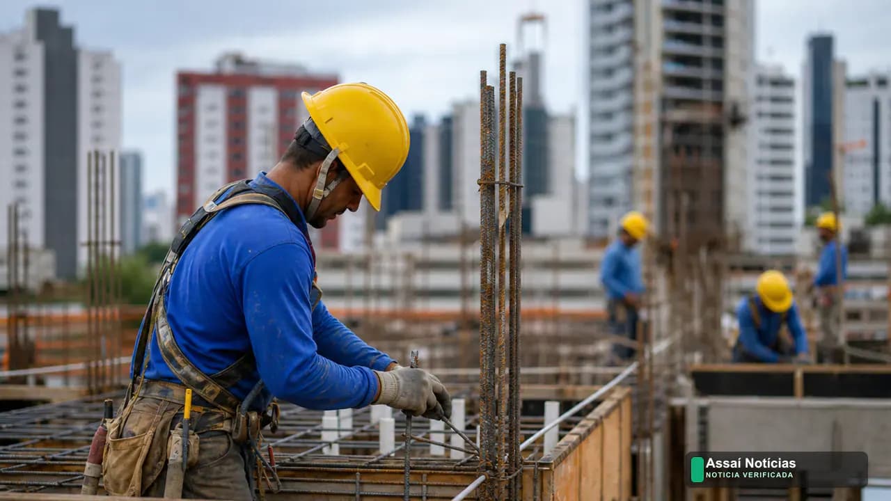 Carteira de trabalho e gráfico sobre geração de empregos formais em Londrina