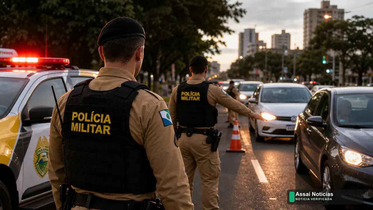 Policiais militares durante operação de segurança em Londrina