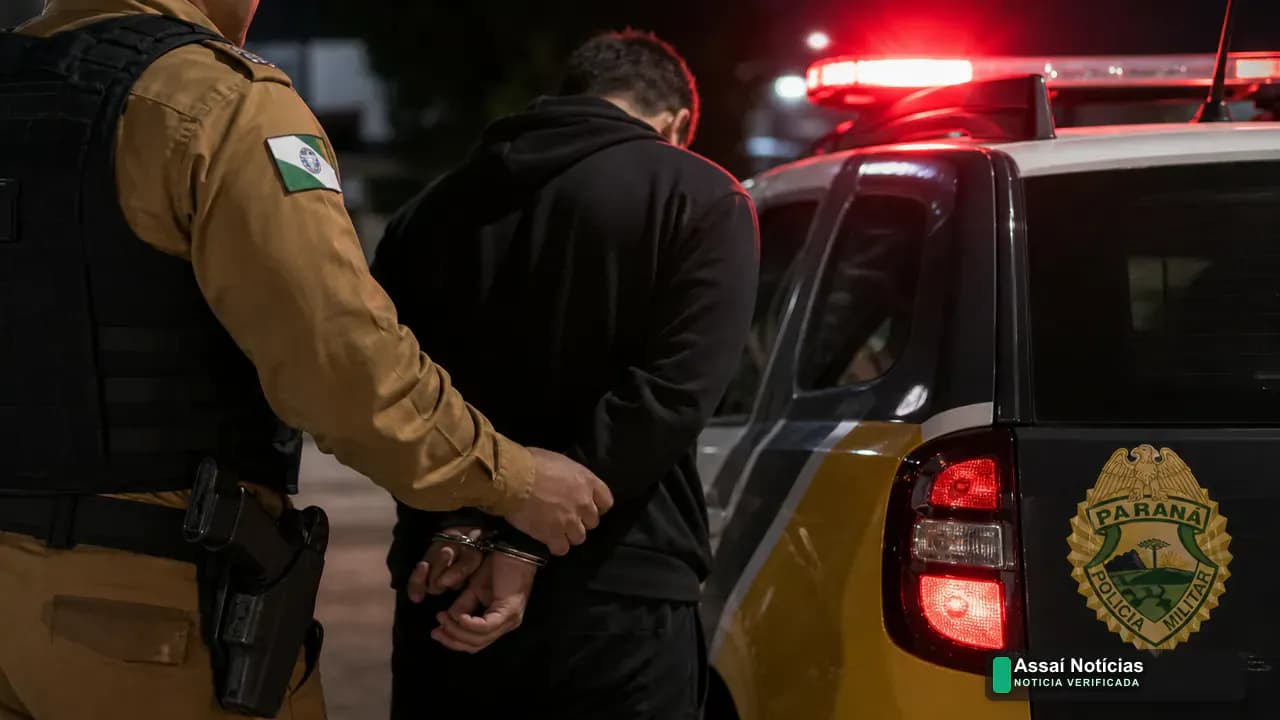 Comunicado da PMPR sobre a prisão de homem por violência doméstica em Londrina