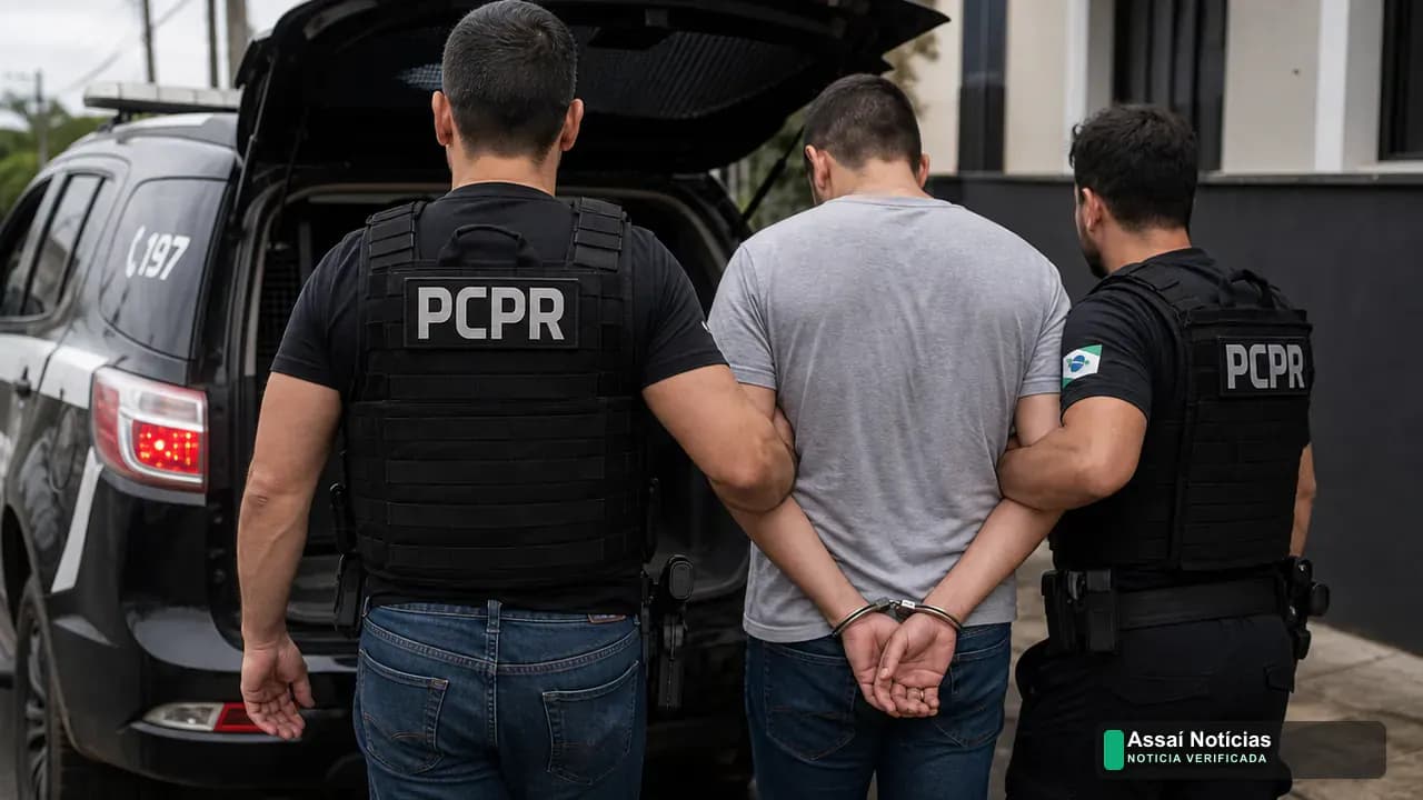 Policiais realizando operação de prisão preventiva em São Sebastião da Amoreira durante investigação de violência doméstica