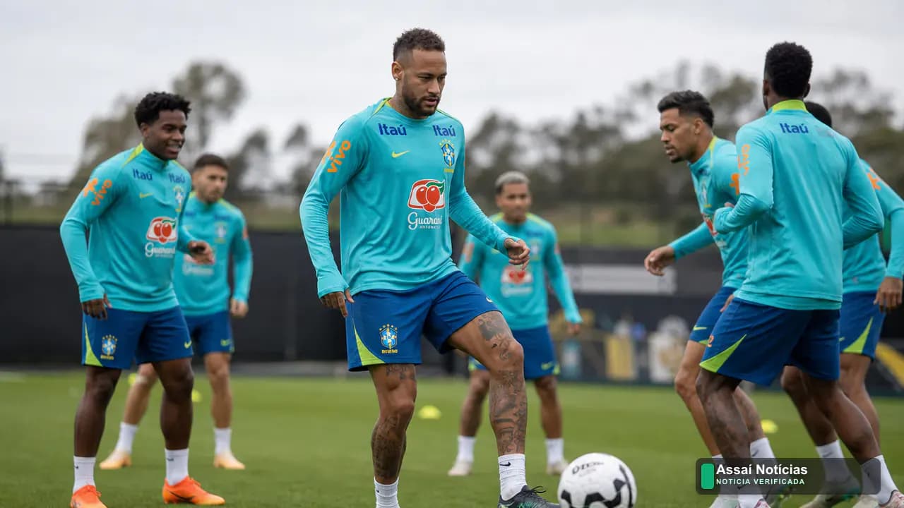 Atletas da Seleção brasileira reunidos no vestiário em preparação para a Copa do Mundo de 2026 em Nova Jersey